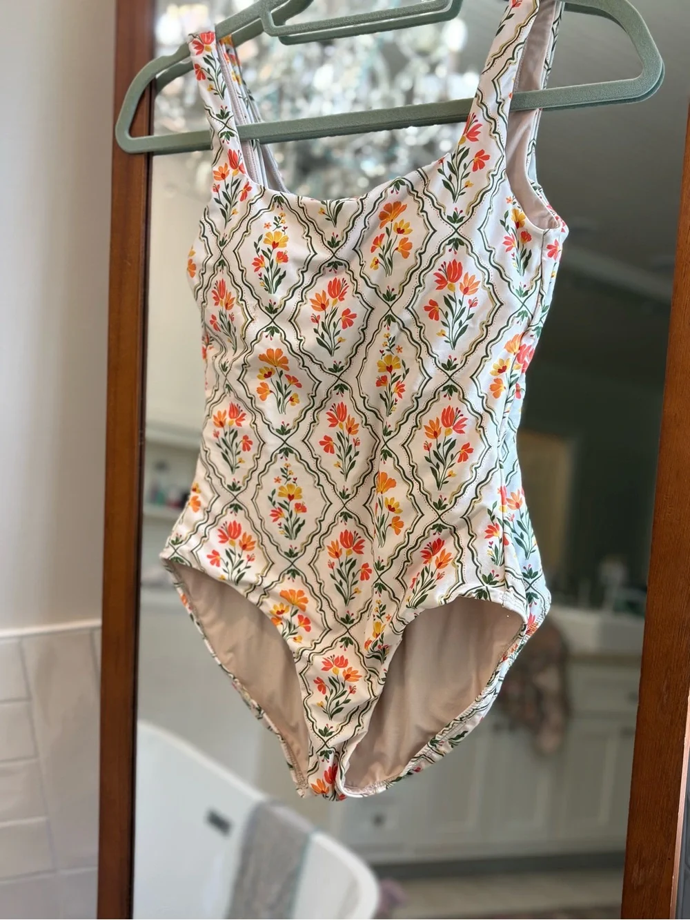 Hermoza Janece One-Piece Swimsuit with Orange and Green Floral Tile Print - Picture 6 of 12